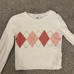 Hollister Women's Argyle Sweater - Pink and Cream